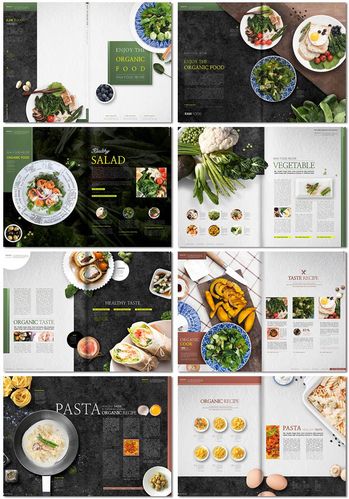 餐厅绿色食品蔬菜早餐面包美食图册菜谱菜单海报设计psd模板素材