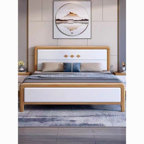 现代简约实木床白色榉木床主卧大床1.8米北欧小户型1米5童床储物