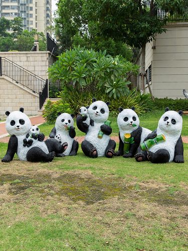 户外花园庭院仿真动物熊猫雕塑创意摆件玻璃钢装饰园林景观装饰品