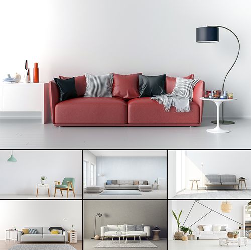 客厅沙发背景墙空白墙装饰装修效果图设计高清图片素材