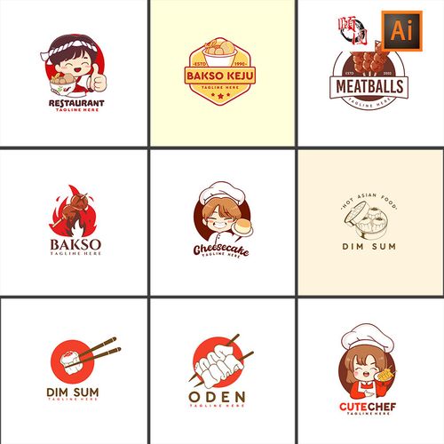 牛肉丸麻辣烫烧麦卡通美食餐饮logo图标ai矢量设计素材