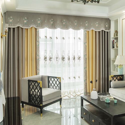 2020新中式客厅无缝拼接窗帘现代风中式绣花格调轻奢卧室成品定制