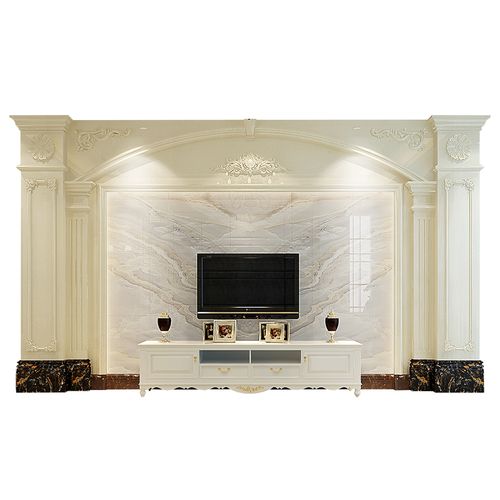 罗马柱电视背景墙瓷砖欧式客厅天然大理石边框复式石材装饰影视墙