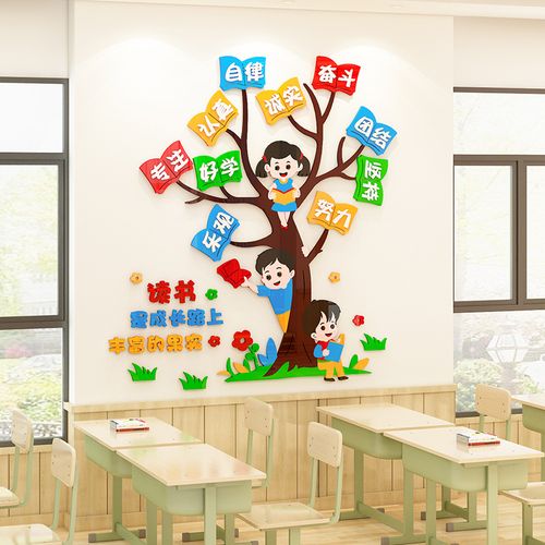 班级布置教室装饰小学生一年级图书读书角文化墙贴3d立体励志标语