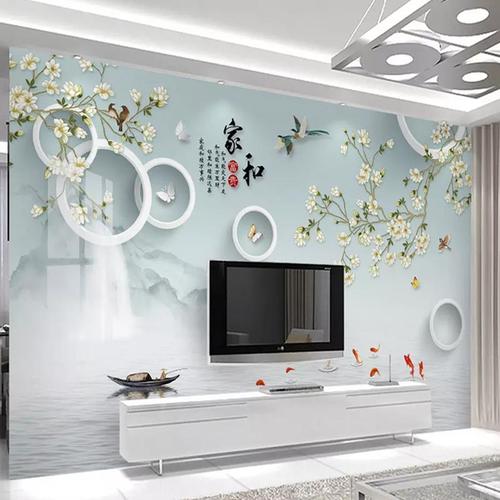 3d电视背景墙8d壁纸客厅墙布现代中式简约5d家和新式梅花电视墙