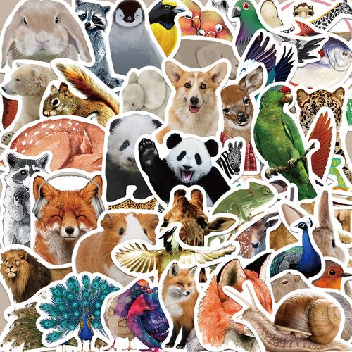 100张仿真动物3d涂鸦贴纸ins高颜值动物世界手机壳ipad装饰贴画