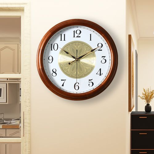 美式实木客厅挂钟家用时尚卧室钟表美式大气创意免打孔挂表时钟