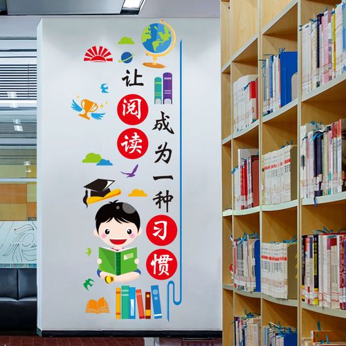 阅读区读书布置图书馆墙面装饰贴画图书培训机构文化墙贴