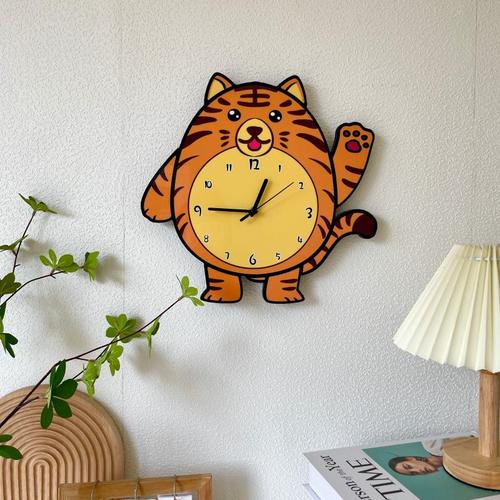 卡通创意个性可爱客厅儿童房幼儿园装饰挂墙钟表老虎动物挂钟时钟