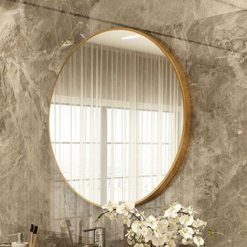 轻奢卫生间洗手台圆形镜子铝合金边框浴室镜洗浴间贴墙壁挂化妆镜厕所