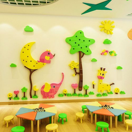 幼儿园3d立体墙贴卡通树动物儿童房辅导班教室文化墙布置墙面装饰