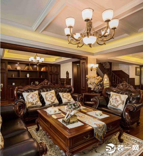300平米复古美式风格复式别墅楼客厅装修图片