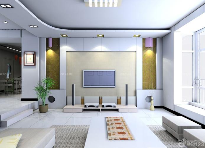 现代客厅三室两厅家庭电视背景墙装修设计图片大全