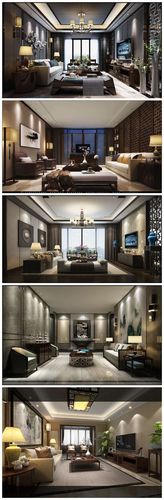 3d渲染中式效果图室内空间新中式高清客厅餐厅卧室卫生间厨房
