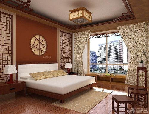 现代中式带飘窗的卧室设计效果图装修123