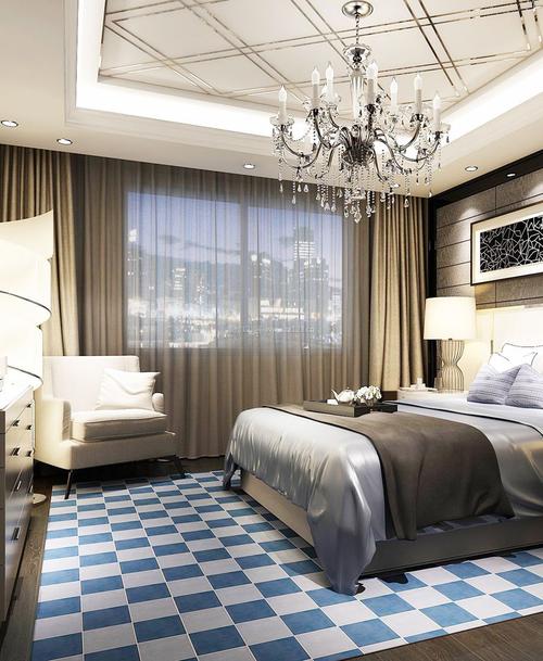 2022现代个性卧室地毯装修效果图片