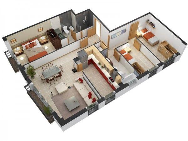 50个三居室户型装修3d模板布局效果图大全2014图片欣赏