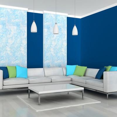 蓝色影视墙装修效果图蓝色房间影视墙壁纸搭配装修效果图