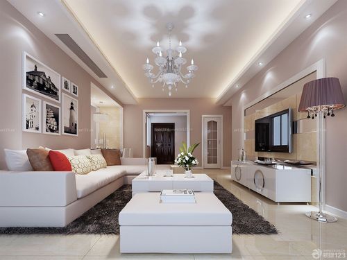 欧式简约风格两居室房屋客厅设计装修效果图