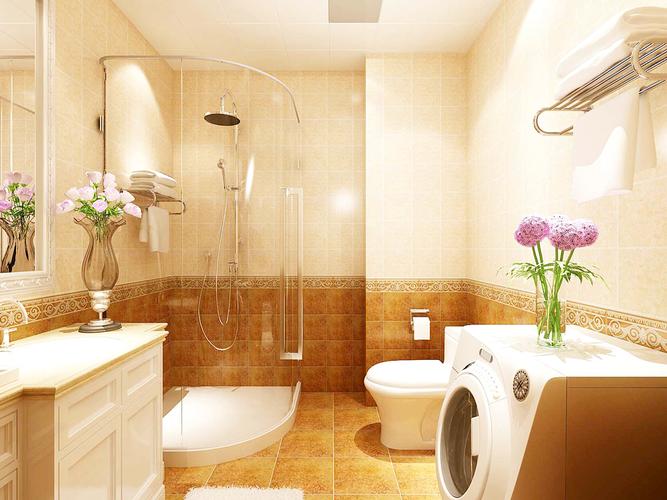 卫生间主要运用暖色系的300x600的墙砖这样在沐浴的时候会让主人在