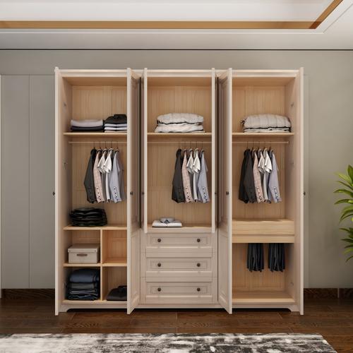 美式实木衣柜简约现代卧室六门大衣橱欧式家具白色储物柜整体定制