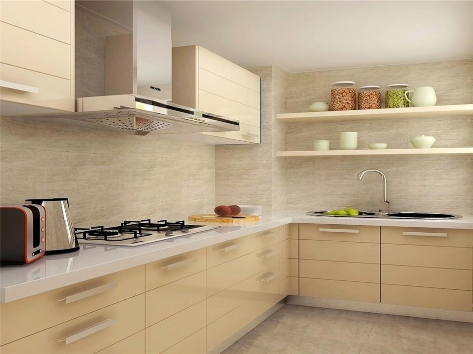 厨房主要以理石纹理的砖配上烤漆橱柜使空间明亮营造一个舒适的烹饪