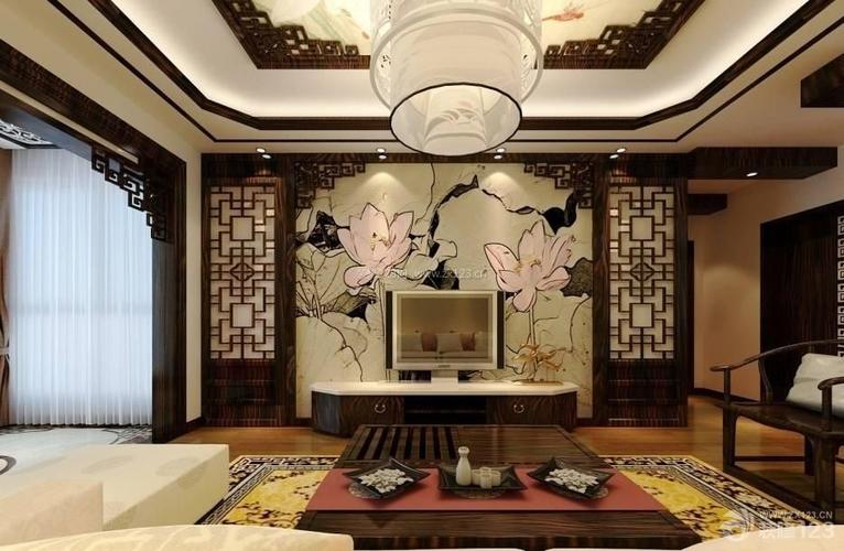 中式装饰客厅装修设计电视背景墙装修效果图