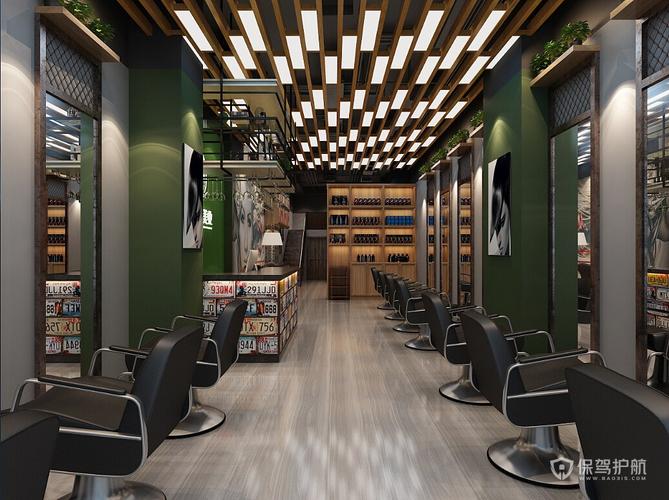 小型理发店装修效果图2绿色混搭风格在上图的小型理发店装修中大