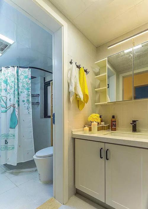 小户型卫生间做不了干湿分离浴帘来代替也实用