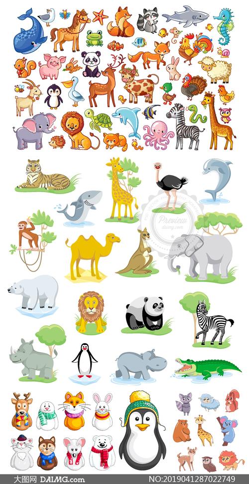 可爱效果的卡通动物矢量素材集合v01大图网图片素材