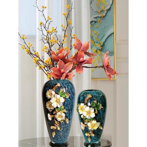 美式珐琅彩玻璃花瓶欧式玄关客厅插花家居装饰品创意手工摆件fenghou