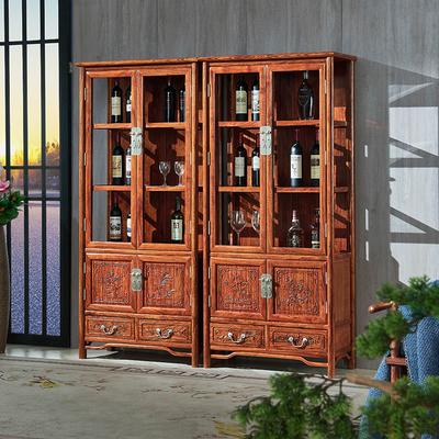 红木酒柜新中式刺猬紫檀客厅玻璃展示柜花梨木实木双门靠墙储物柜