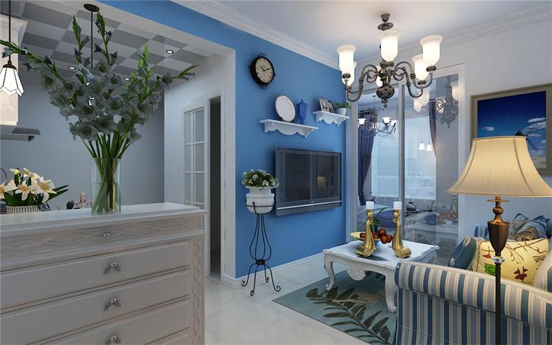 家约欧式风格客厅蓝色电视背景墙装修效果图