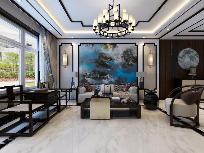 2022简约舒适新中式风格客厅沙发背景墙装饰图片