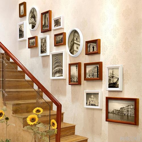 添色彩绘欧式楼梯照片墙新品创意楼道挂墙相框组合相片墙结婚礼物