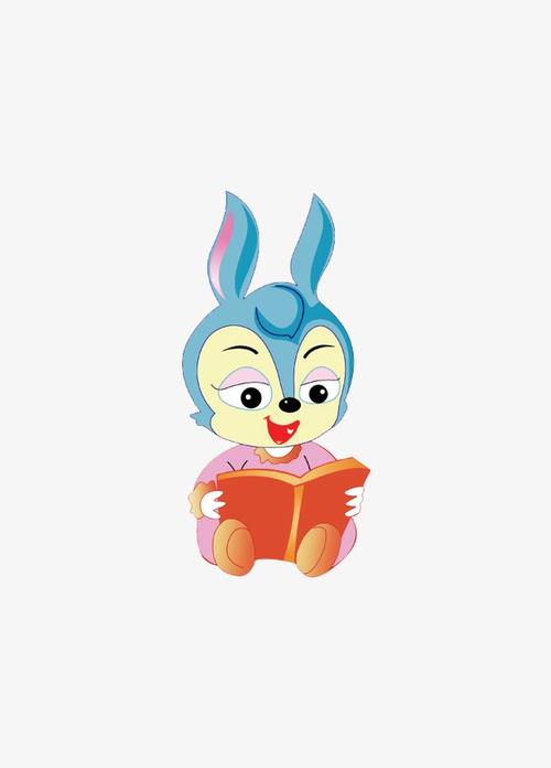 卡通红色沙发动物兔子读书儿童插画