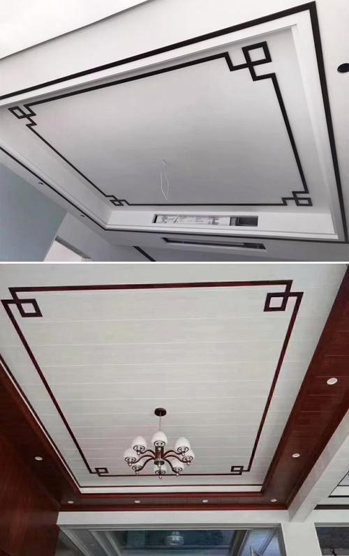 新中式天花吊顶角花装饰贴客厅成品对角4厘米平板红木纹黑色免漆