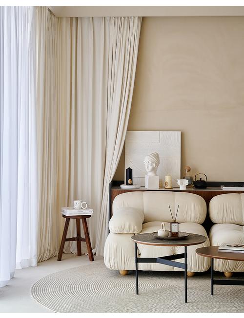 窗帘2021新款客厅卧室遮光法式轻奢侘寂风奶油米白色绒布定制真丝绒