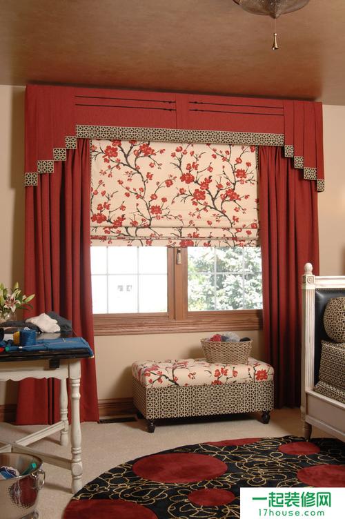 卧室中式大红窗帘宜家时尚装修风格效果图