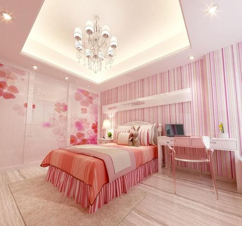 红树林现代风格儿童房粉色温馨壁纸装修效果图