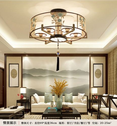 新中式吸顶灯led客厅灯具刺绣现代简约长方形卧室书房餐厅中国风