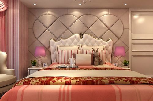 欧式卧室床头软包效果图咖啡色的墙面抛弃冗杂错乱的装饰风格让大脑
