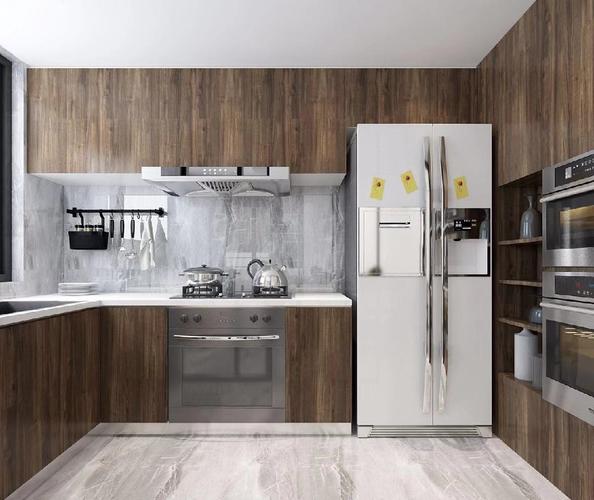 嵌入式蒸箱烤箱丰富厨房空间的功能性整面收纳柜子还厨房干净整洁.