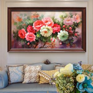 纯手绘油画牡丹花卉客厅欧式背景墙装饰画花开富贵卧室餐厅挂画