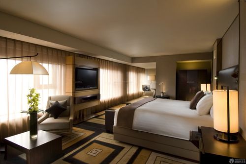 酒店房间纯色窗帘装修效果图片