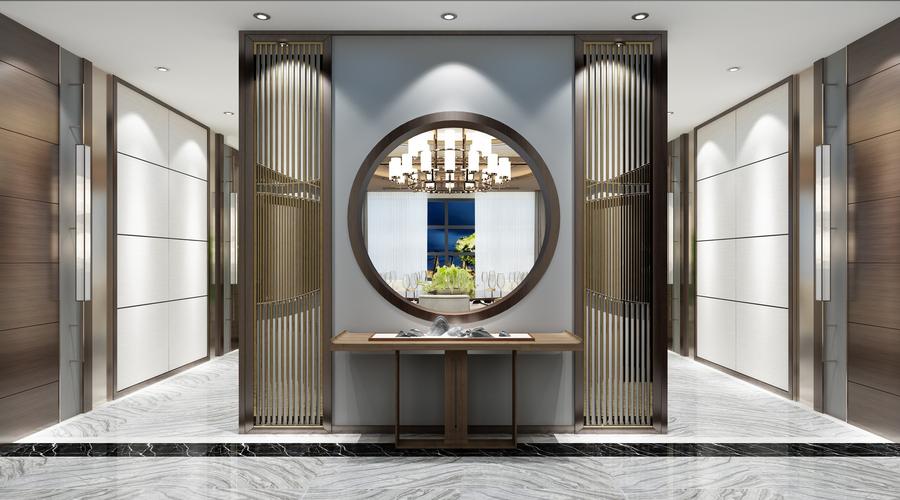 130平时尚复古风格大户型整体玄关柜设计效果图