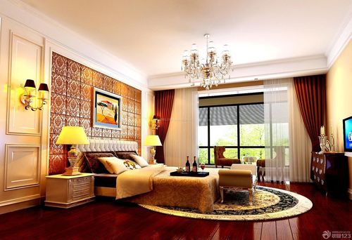 欧式卧室深棕色木地板装修设计效果图片
