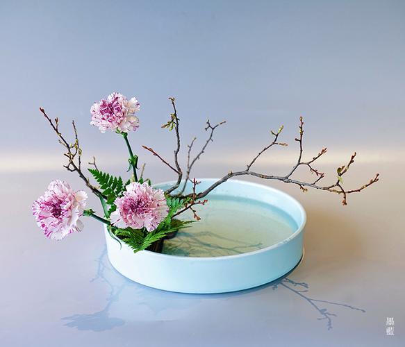 陶瓷圆盘水盘花器复古禅意中式日式插花器皿小原流剑