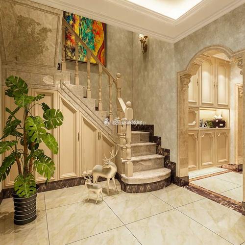 枫丹丽舍280平米法式风情别墅楼梯背景墙装修设计效果图