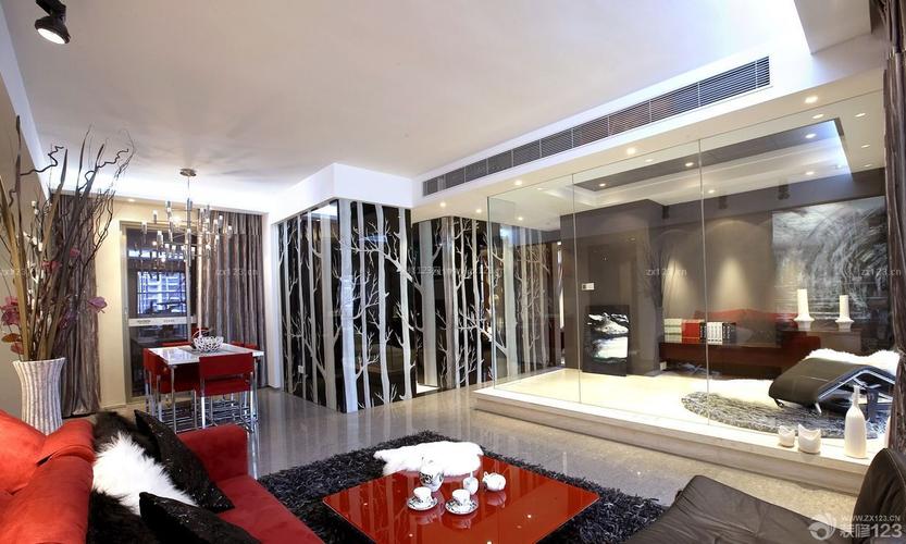 时尚现代风格客厅玻璃隔断设计效果图欣赏装修123效果图